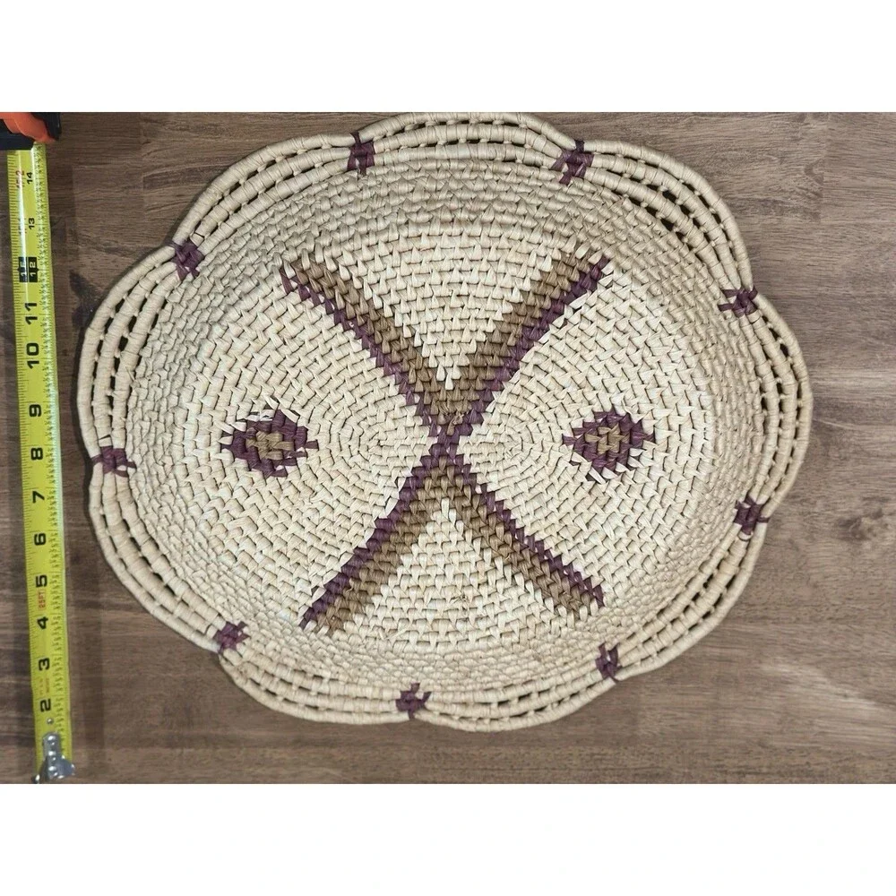 Vintage Southwestern 17x 14 Handwoven Seagrass Basket Tray Boho Centerpiece